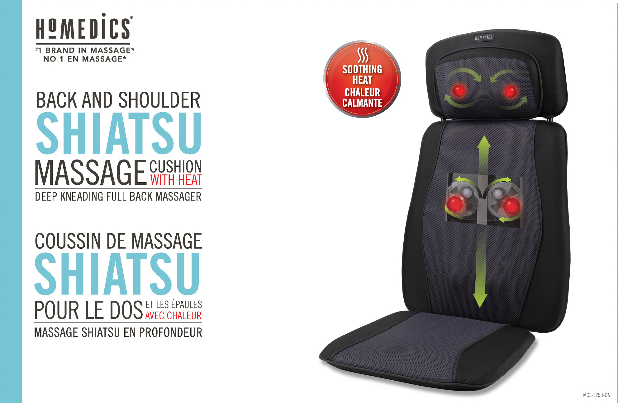 Back & Shoulder Shiatsu Massage Cushion with heat (MCS-325H-CA)
